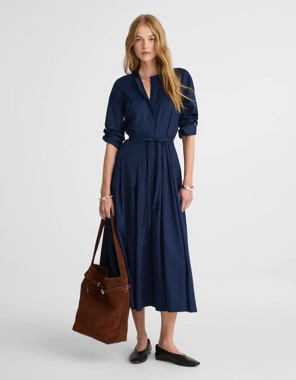 Madewell Tie Waist Midi Shirtdress Classic Minimalist Midnight Navy US 8 NWT